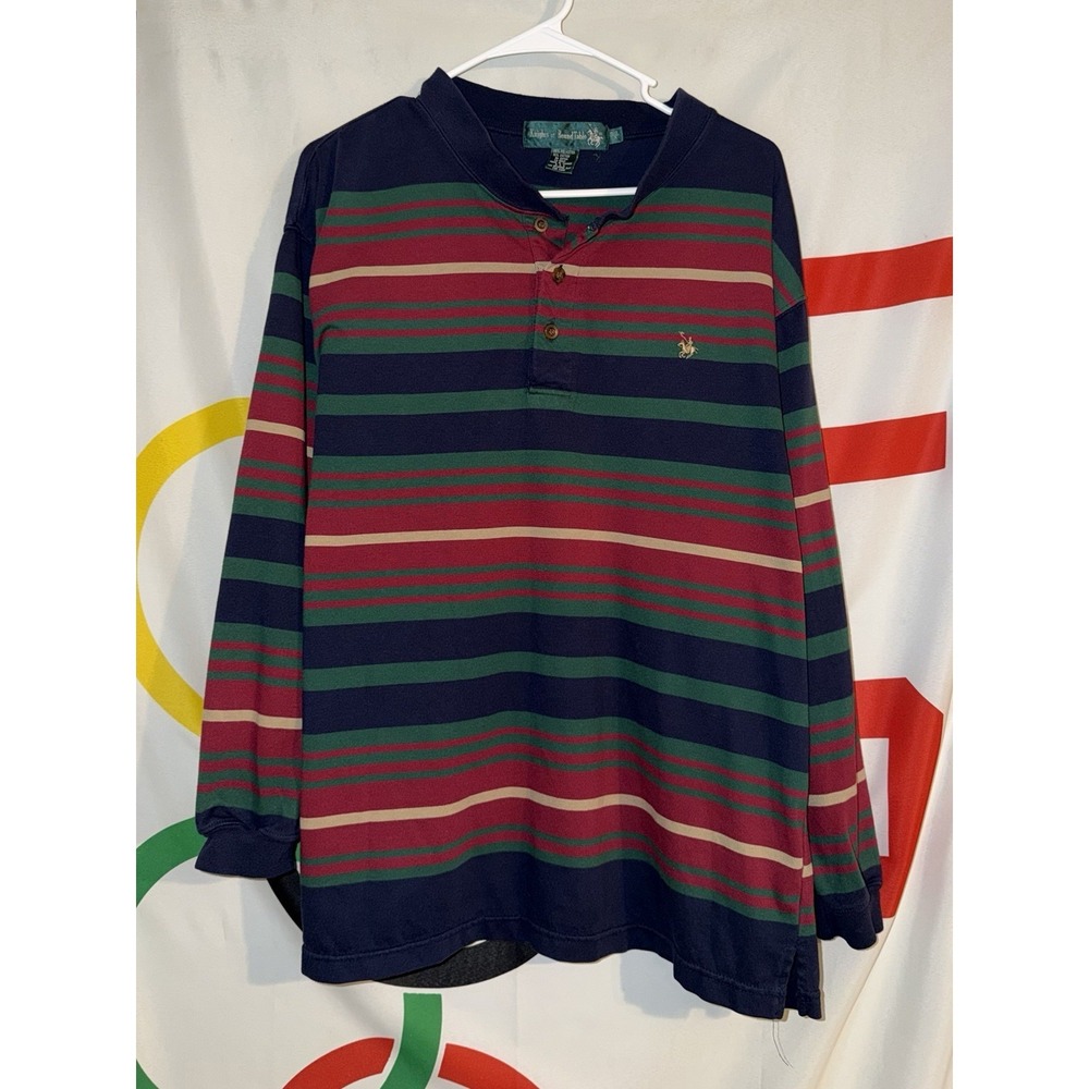 Knights of the Round Table Henley T Shirt XL Multicolor Striped Long Sleeve 90s
